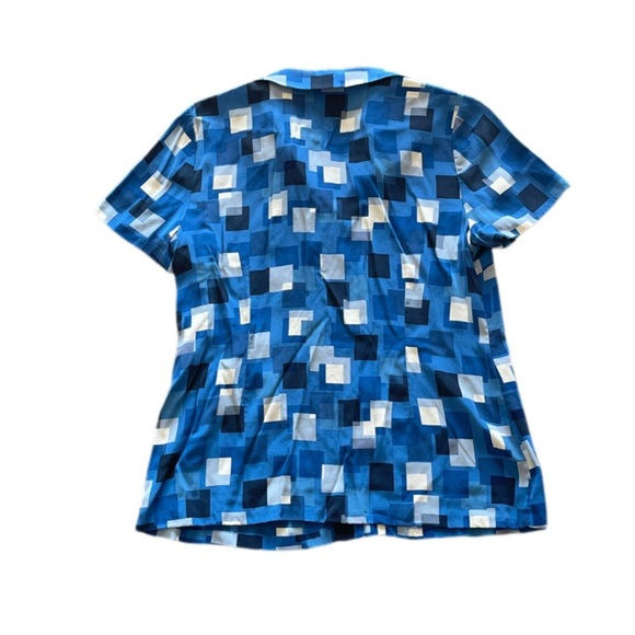 Katherine Kelly 100% Silk Blue Square Short Sleeve Button Down Blouse Women’s 12 - Picture 4 of 8